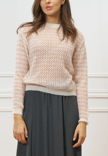 Maglia traforata a righe con lurex
