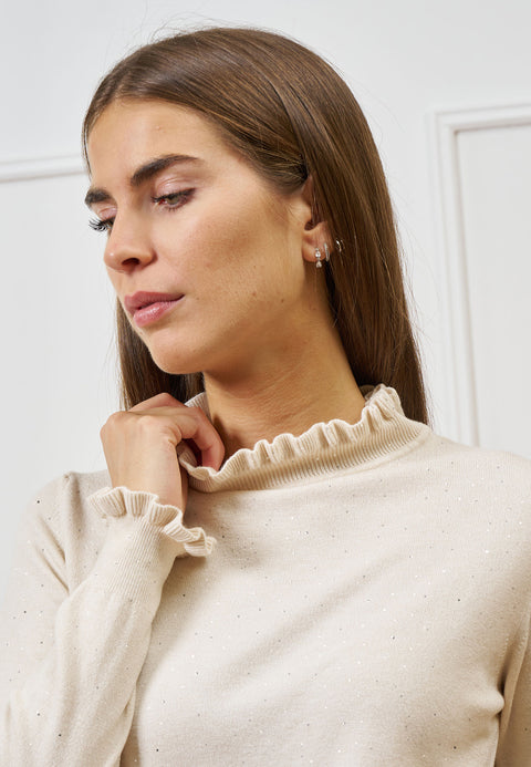 Maglia con rouches e paillettes