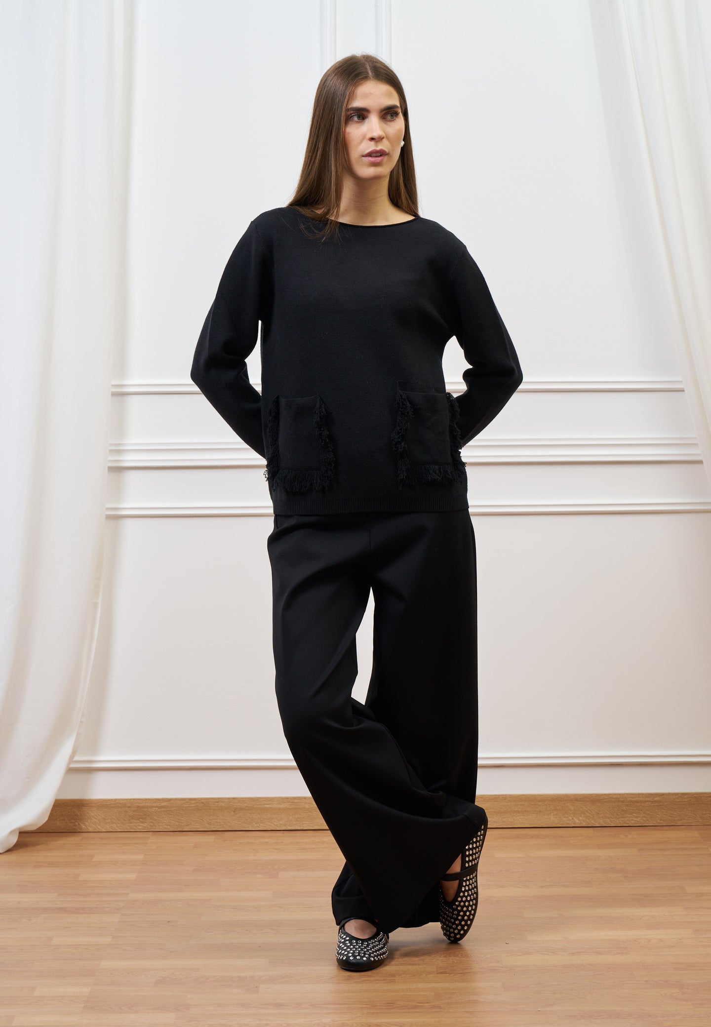 Maglia con tasche sfrangiate