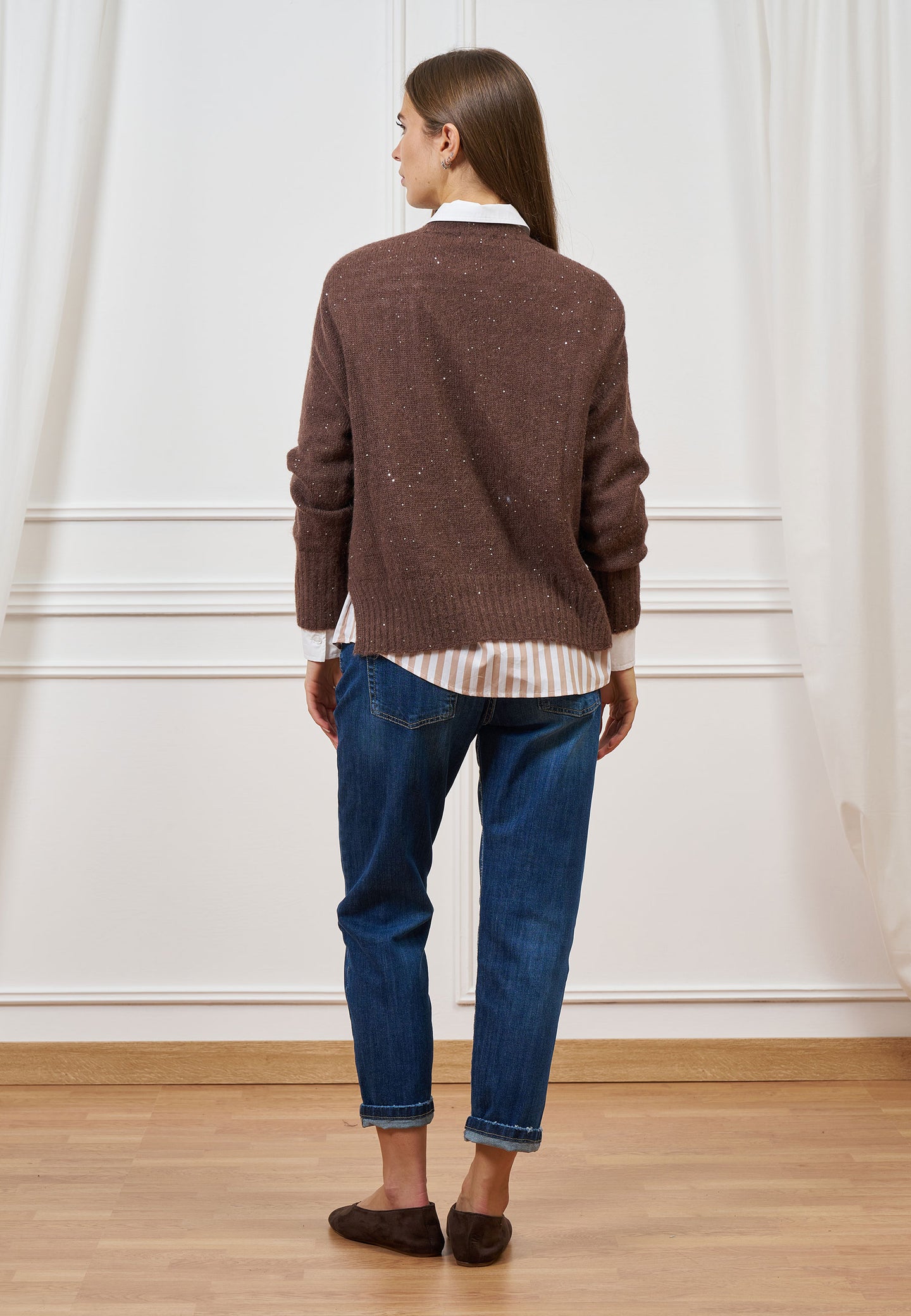 Maglia girocollo con paillettes