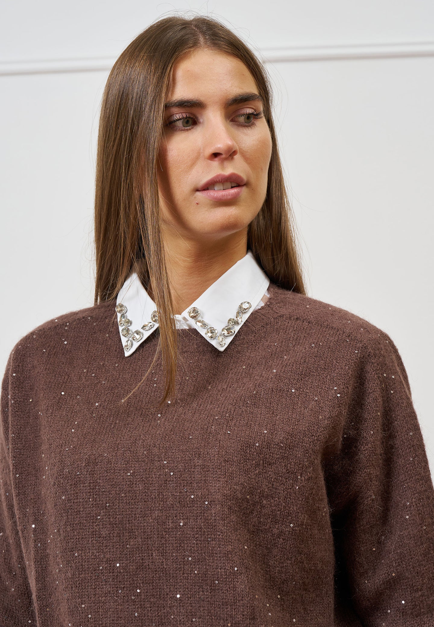 Maglia girocollo con paillettes