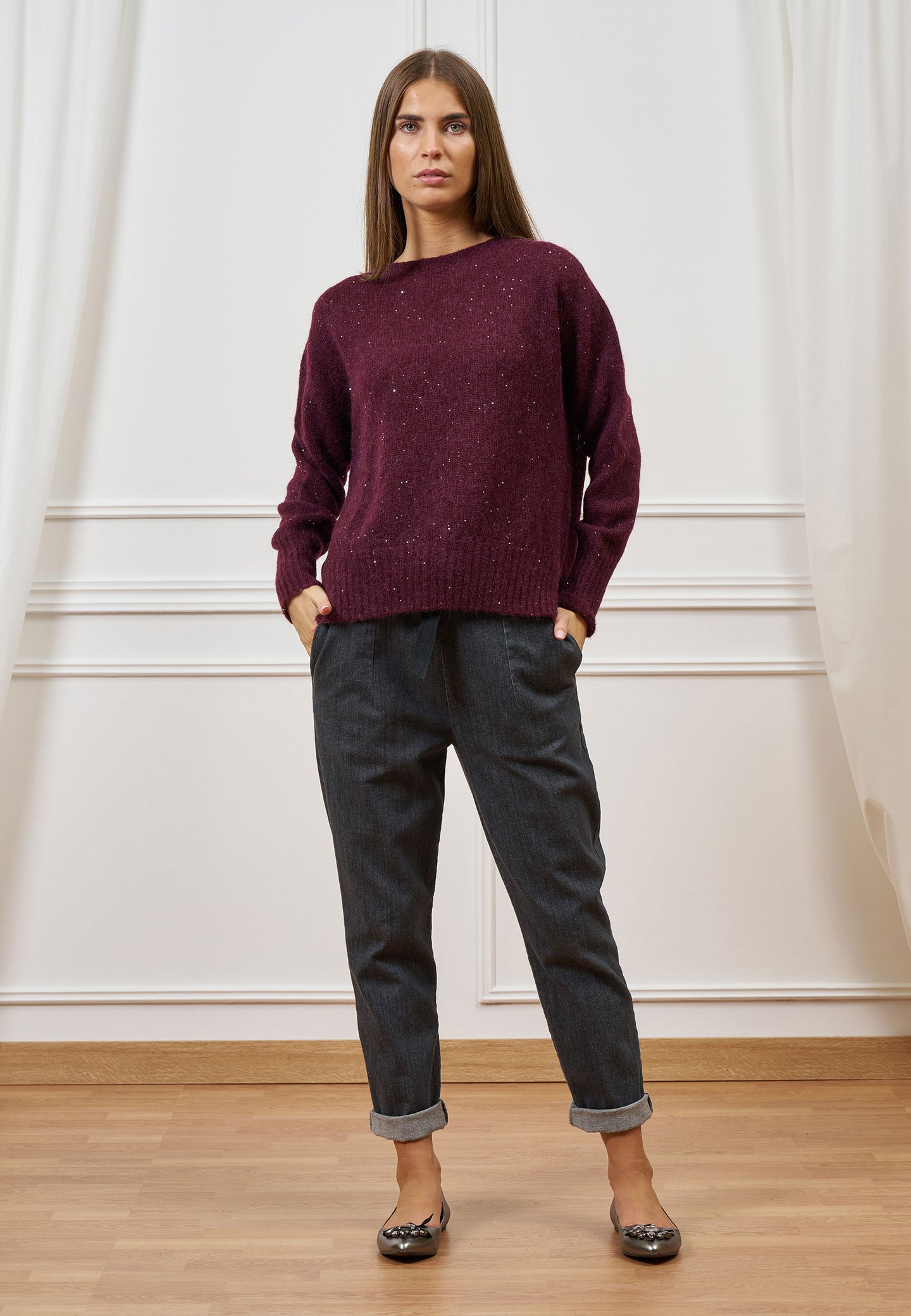 Maglia girocollo con paillettes