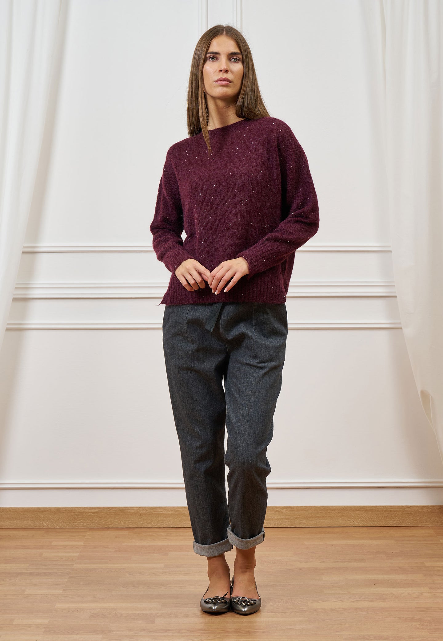 Maglia girocollo con paillettes