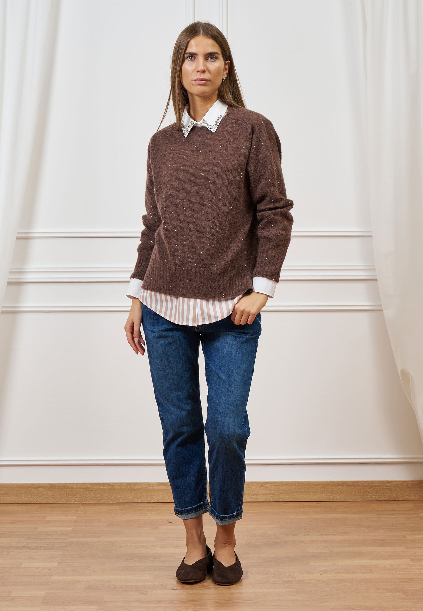 Maglia girocollo con paillettes