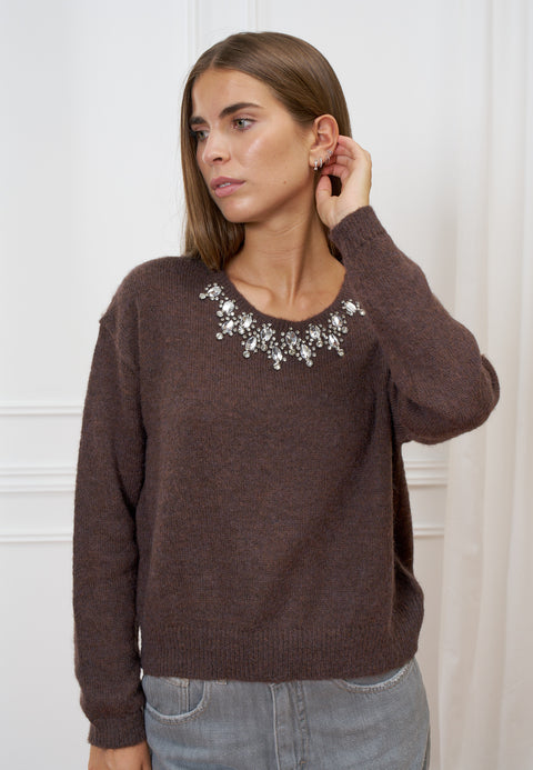 Maglia girocollo con strass