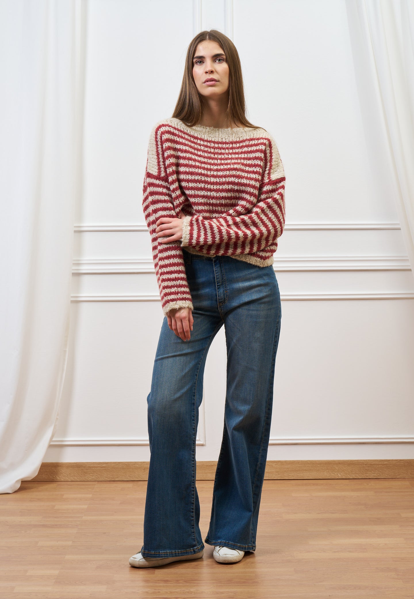 Maglia in mohair a righe over