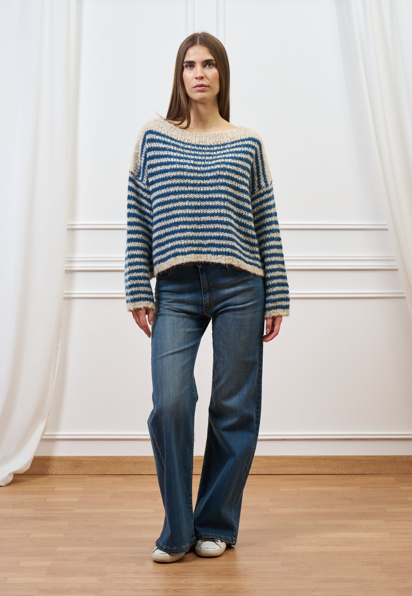 Maglia in mohair a righe over