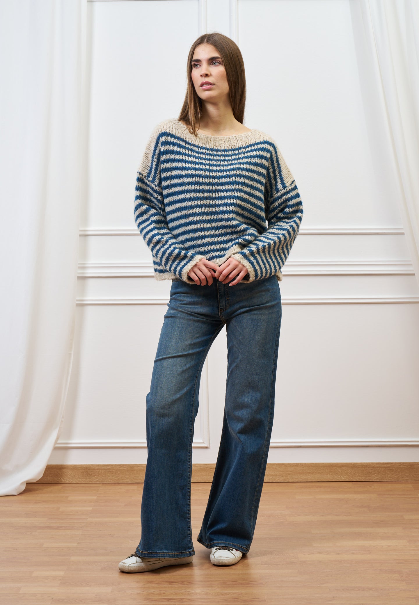 Maglia in mohair a righe over