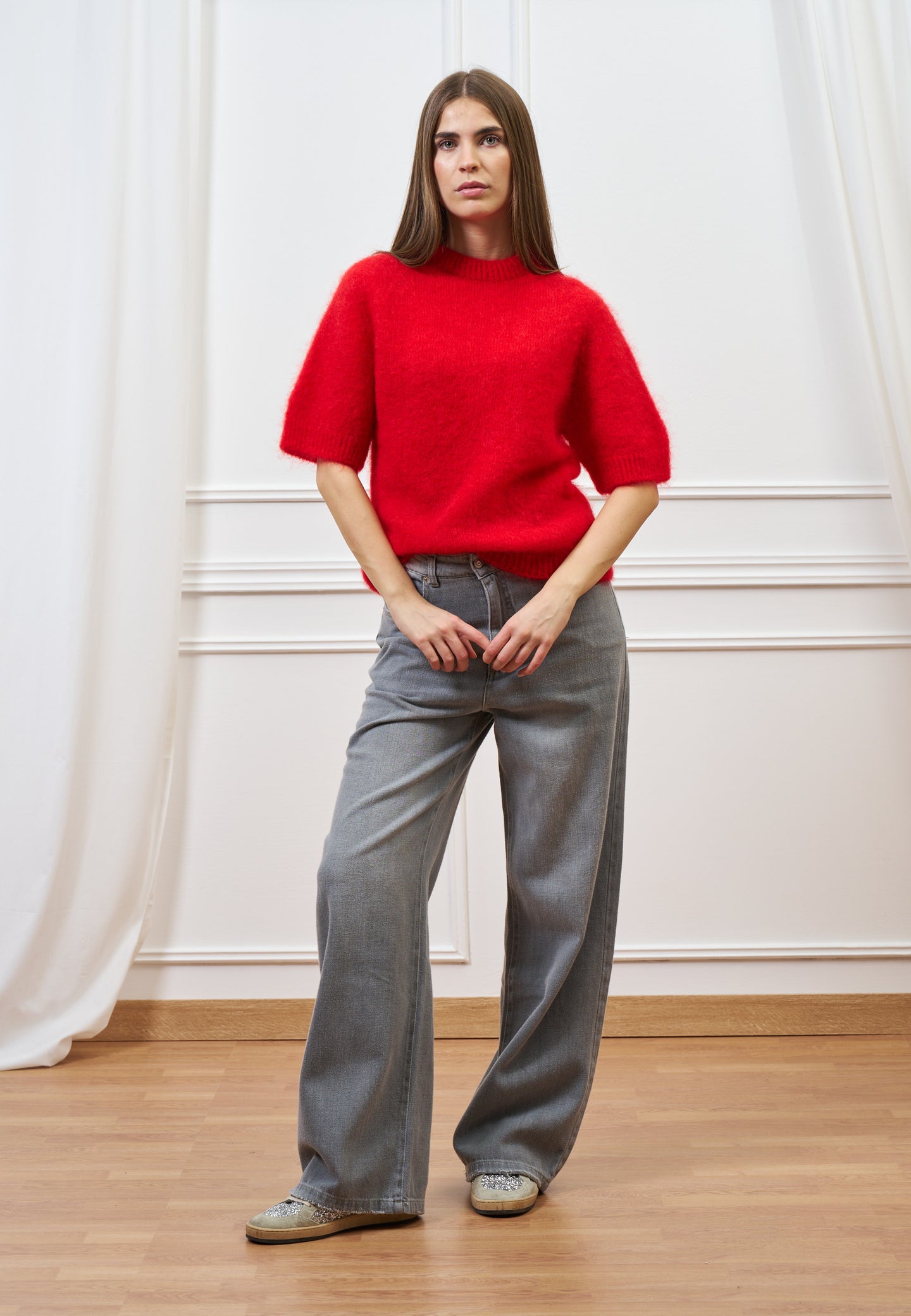 Maglia mohair con maniche corte