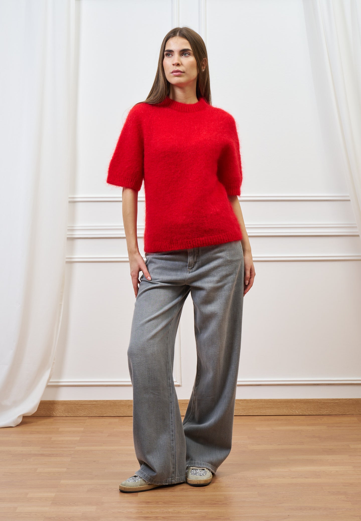 Maglia mohair con maniche corte