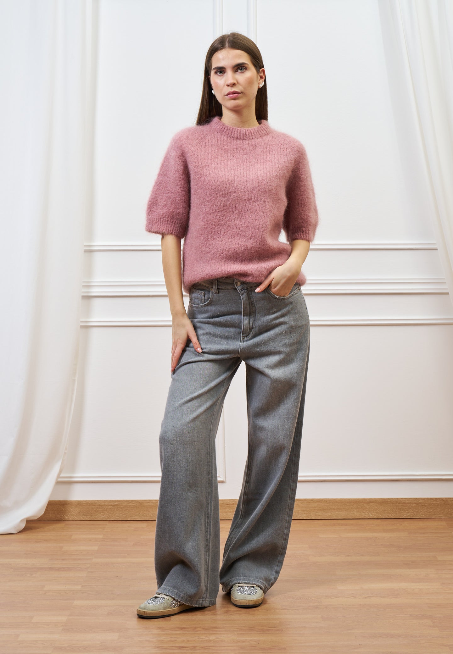 Maglia mohair con maniche corte