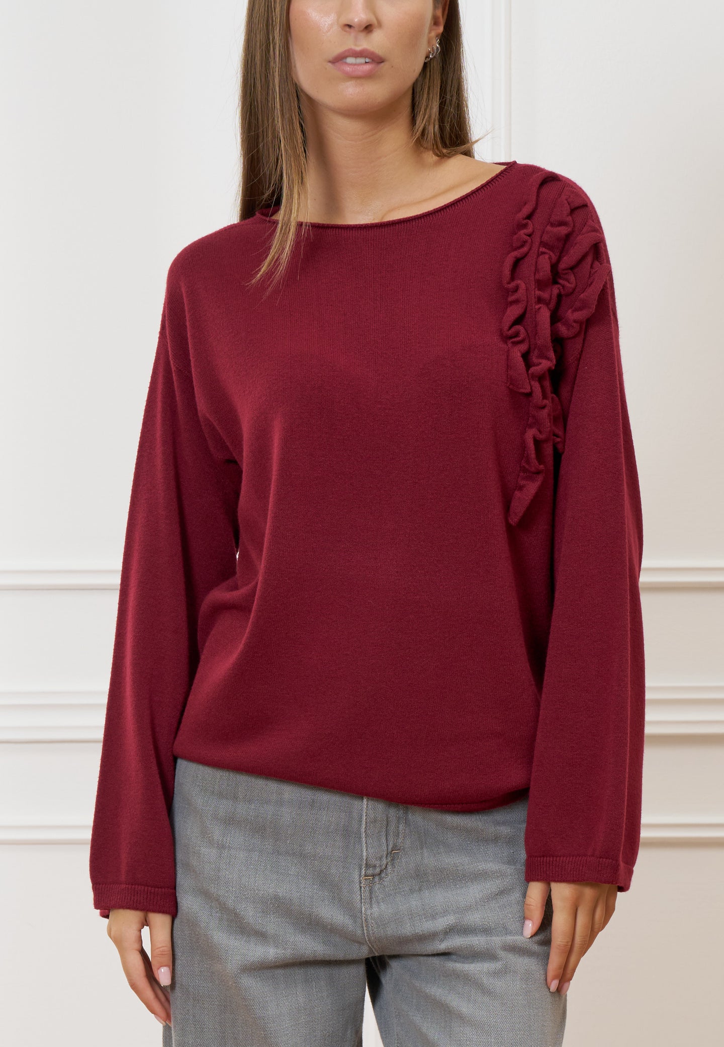 Maglia morbida volant spalla