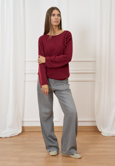 Maglia morbida volant spalla