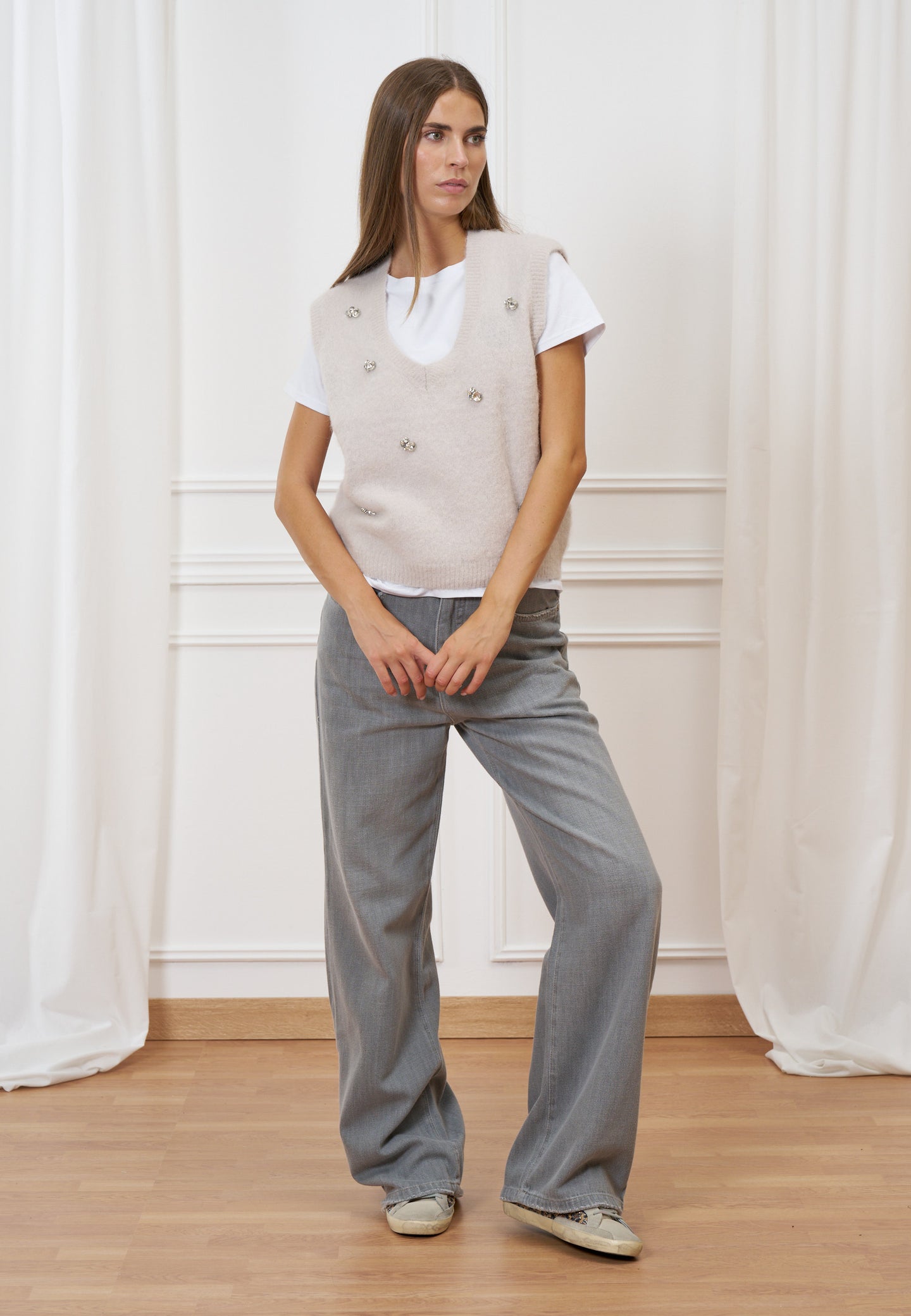 Maglia smanicata misto lana