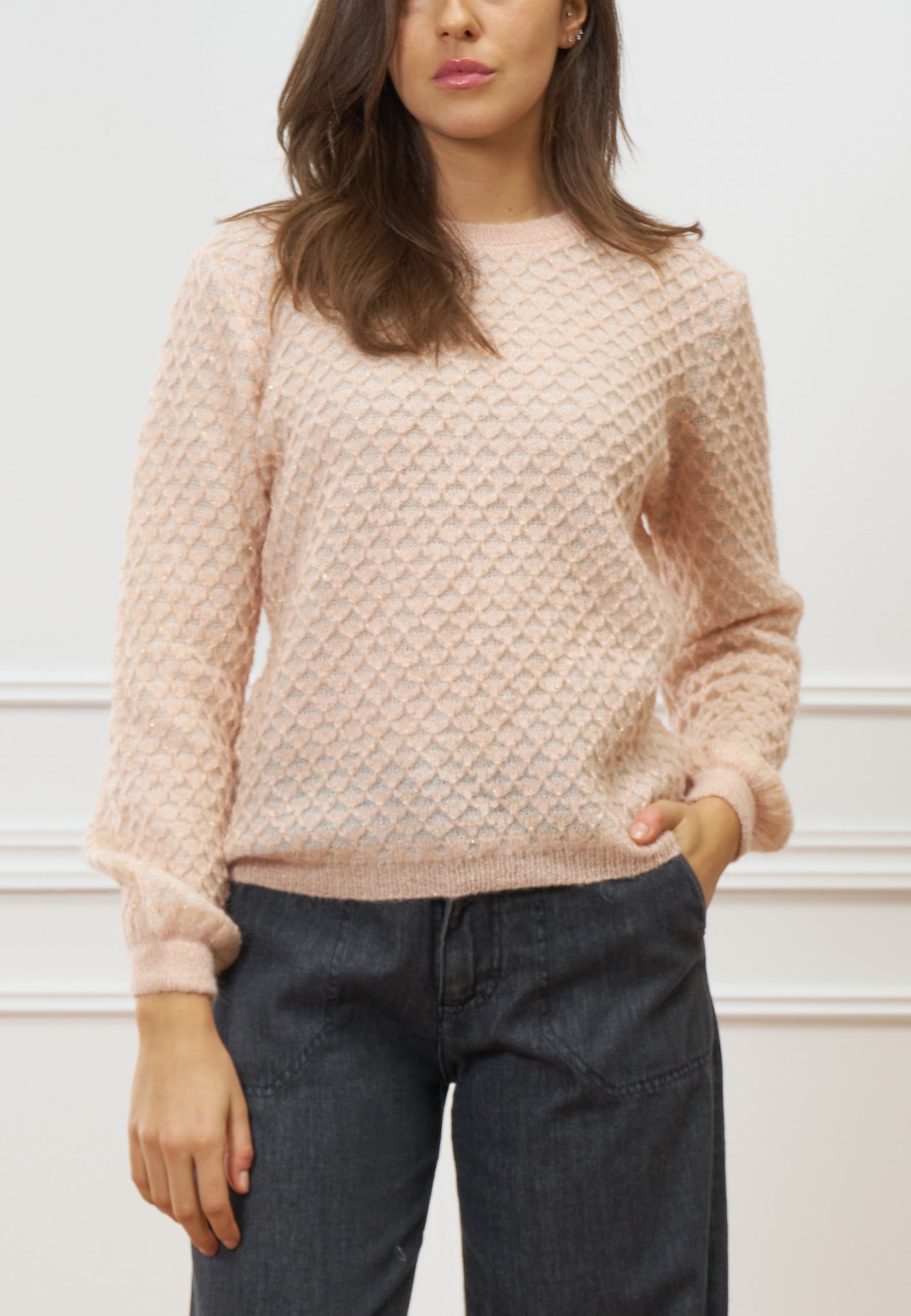 Maglia traforata a righe con lurex