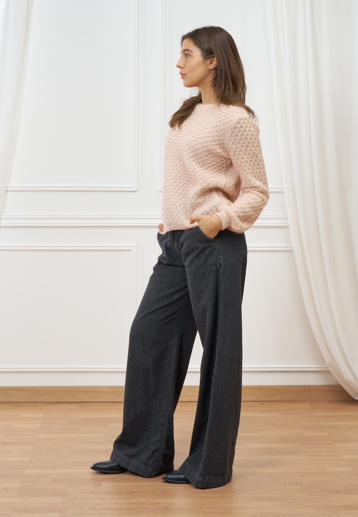 Maglia traforata a righe con lurex