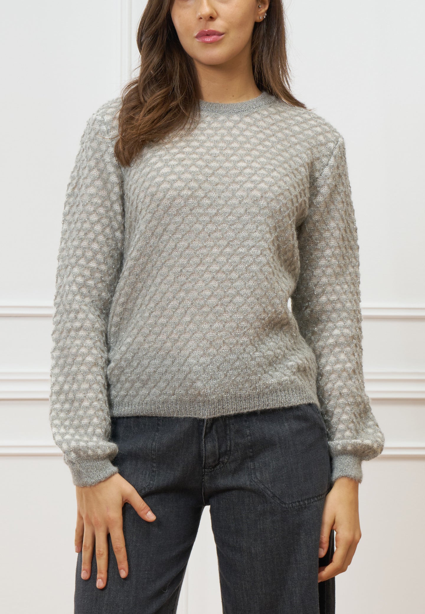 Maglia traforata a righe con lurex