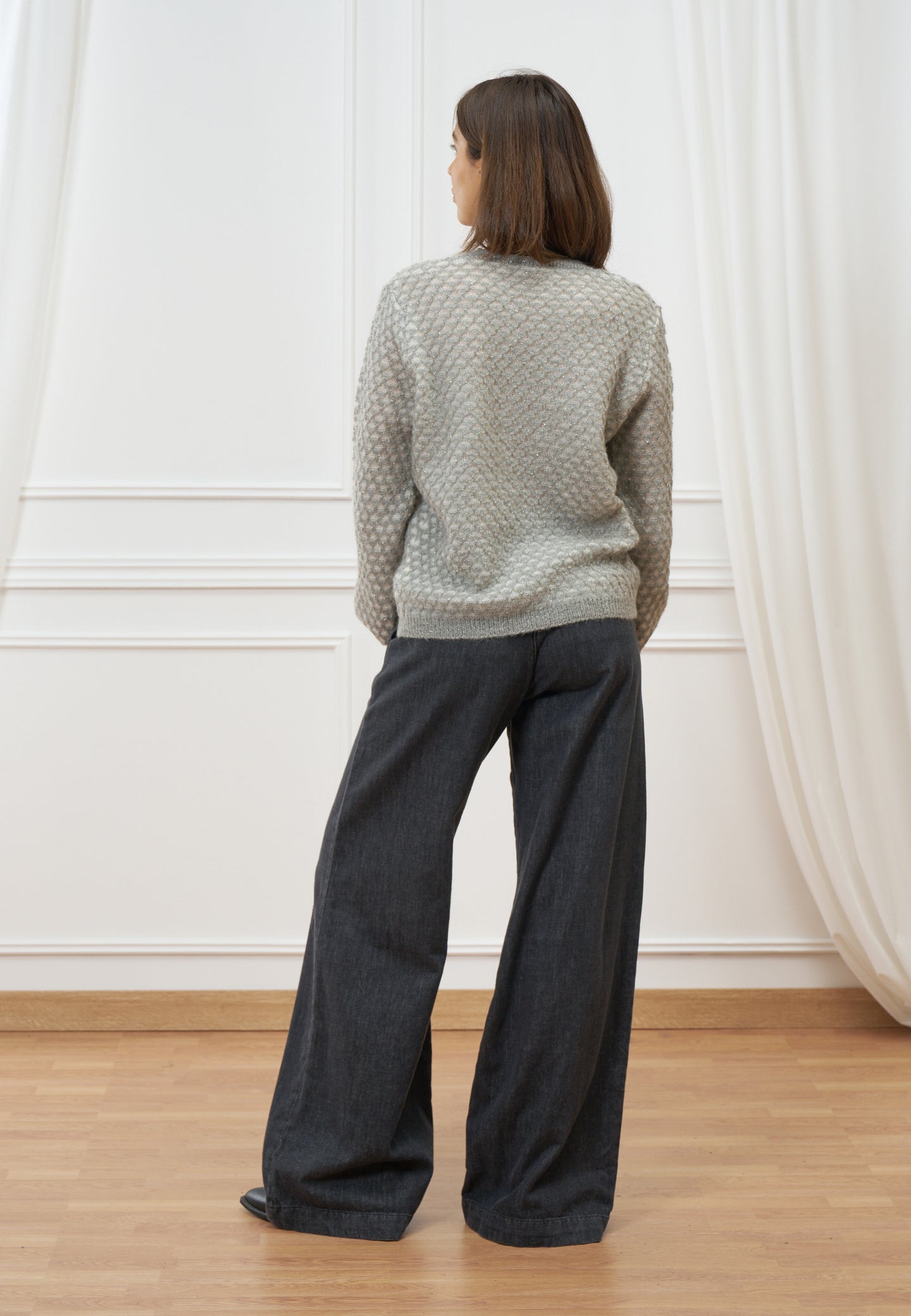 Maglia traforata a righe con lurex