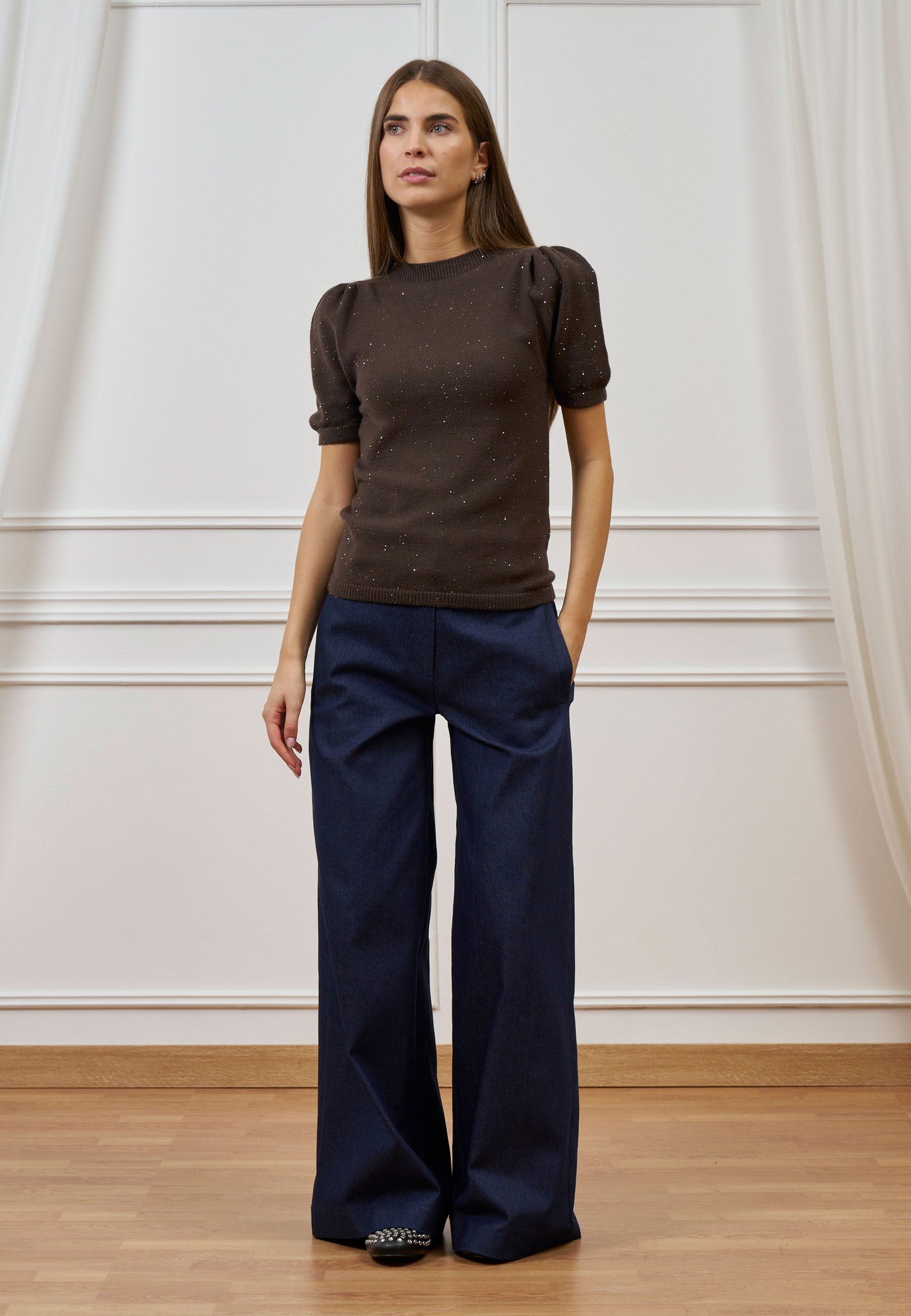 Maglia a maniche corte con paillettes