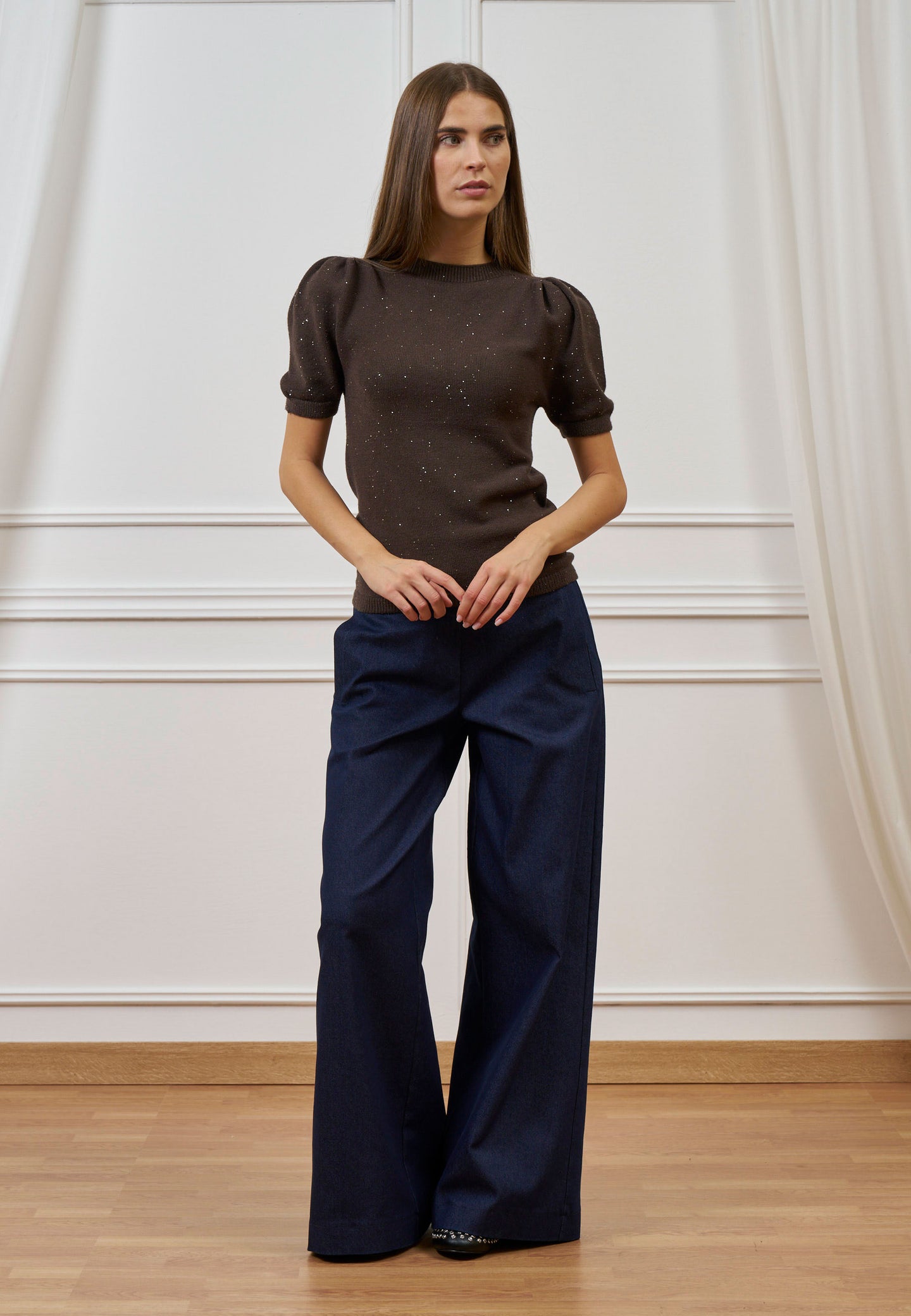 Maglia a maniche corte con paillettes