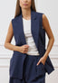 Giacca smanicata lunga in misto lino - BLU
