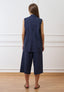 Giacca smanicata lunga in misto lino - BLU