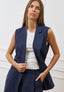 Giacca smanicata lunga in misto lino - BLU
