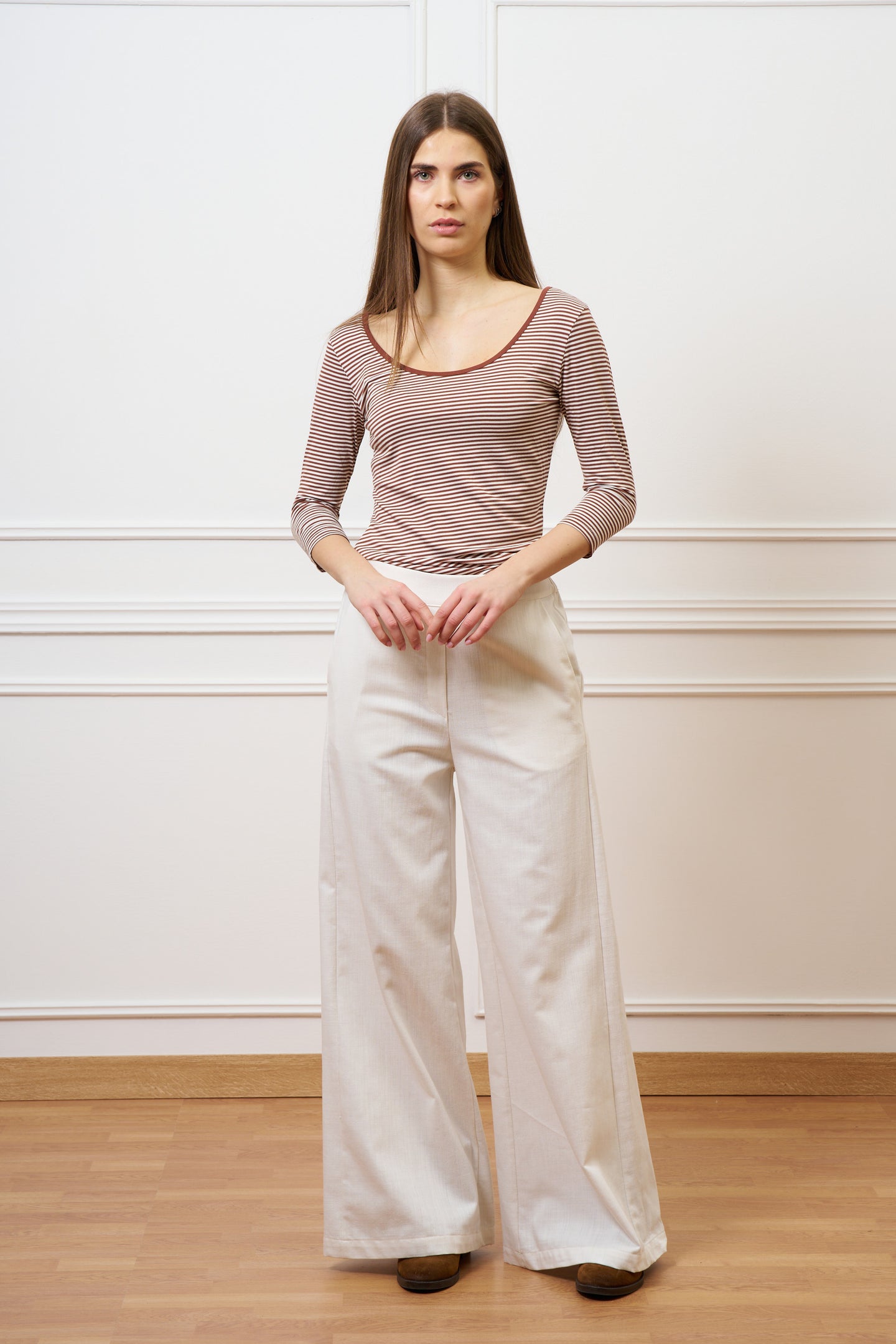 Pantalone ampio in cotone testurizzato - AVORIO