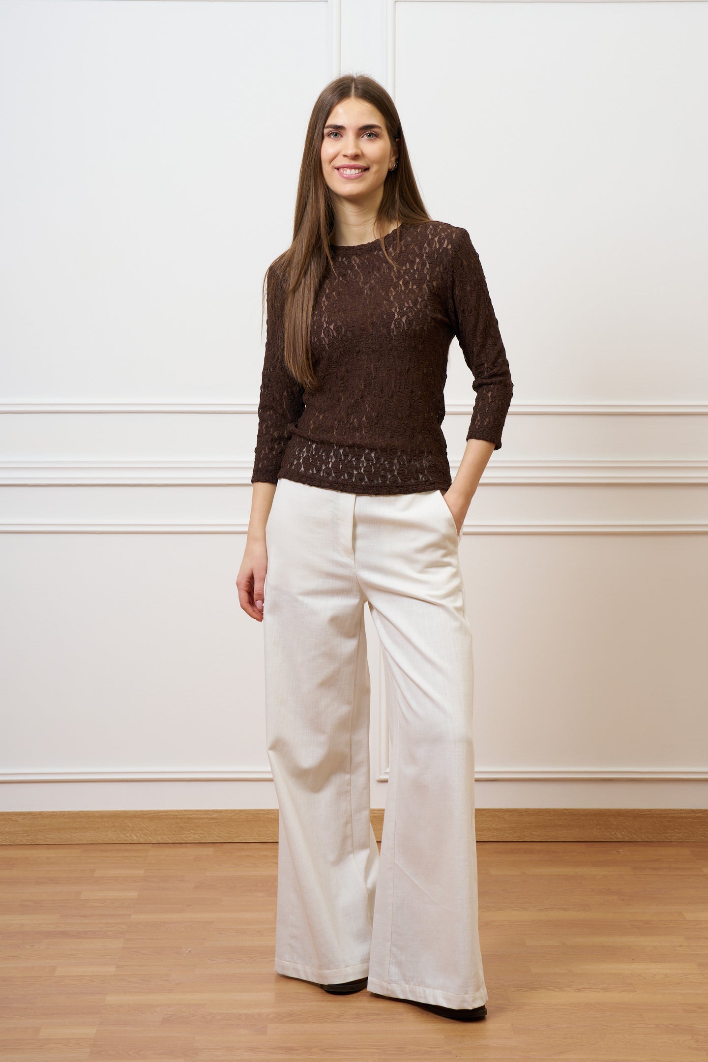 Pantalone ampio in cotone testurizzato - AVORIO