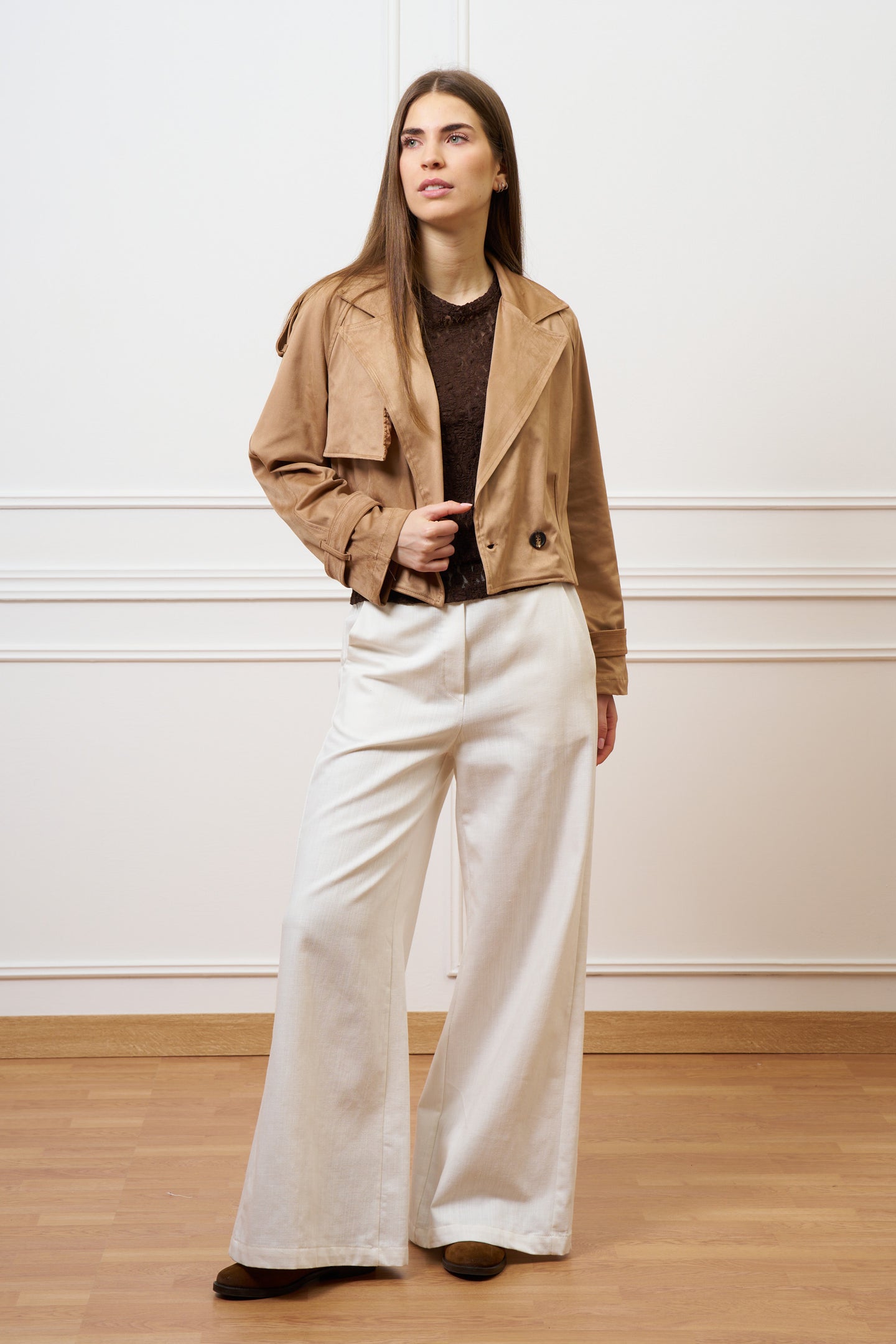 Pantalone ampio in cotone testurizzato - AVORIO