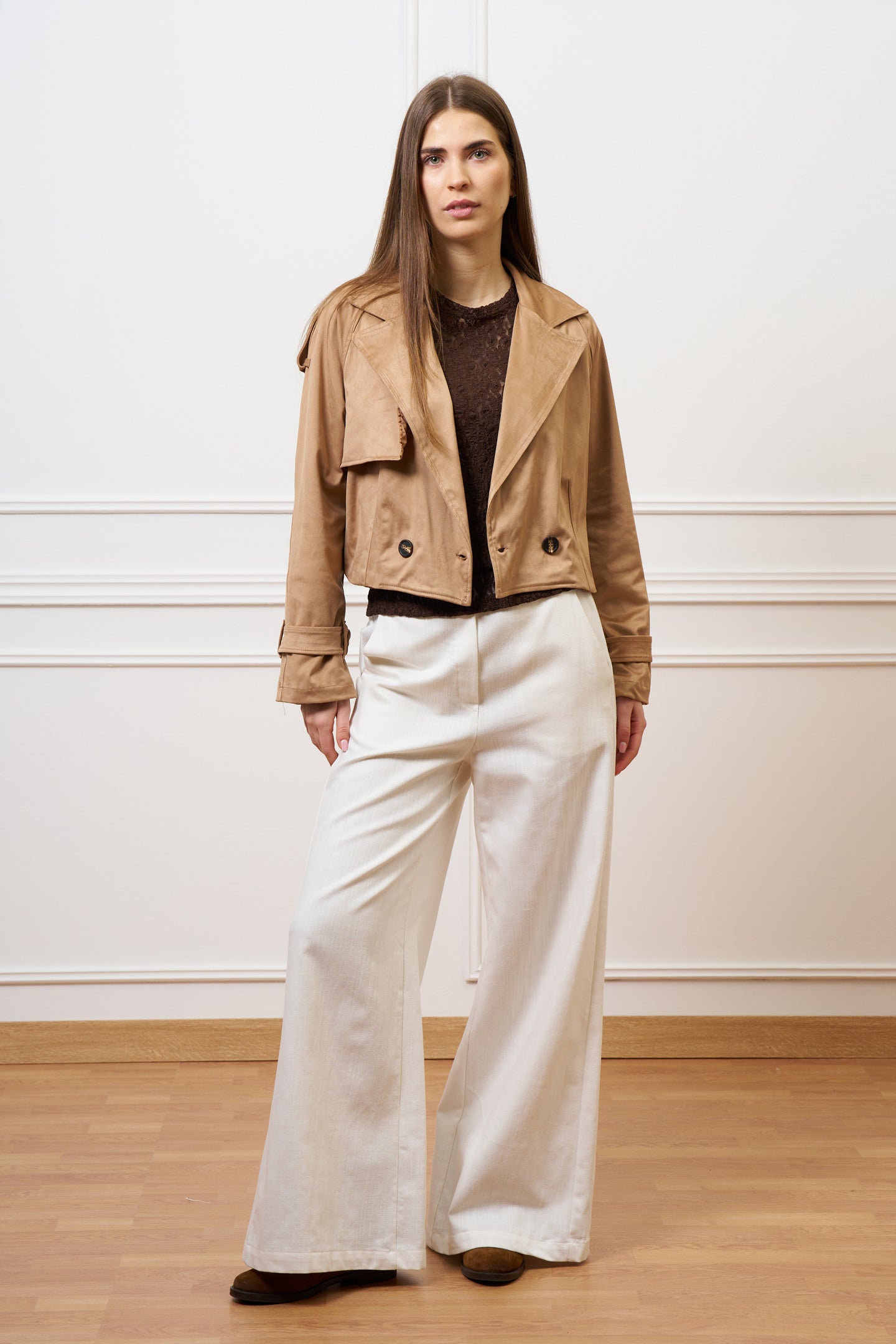 Pantalone ampio in cotone testurizzato - AVORIO