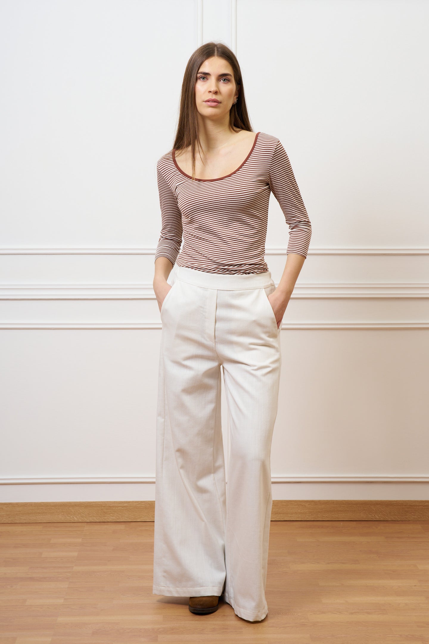 Pantalone ampio in cotone testurizzato - AVORIO