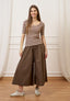 Pantalone gonna ampio in popeline - MARRONE