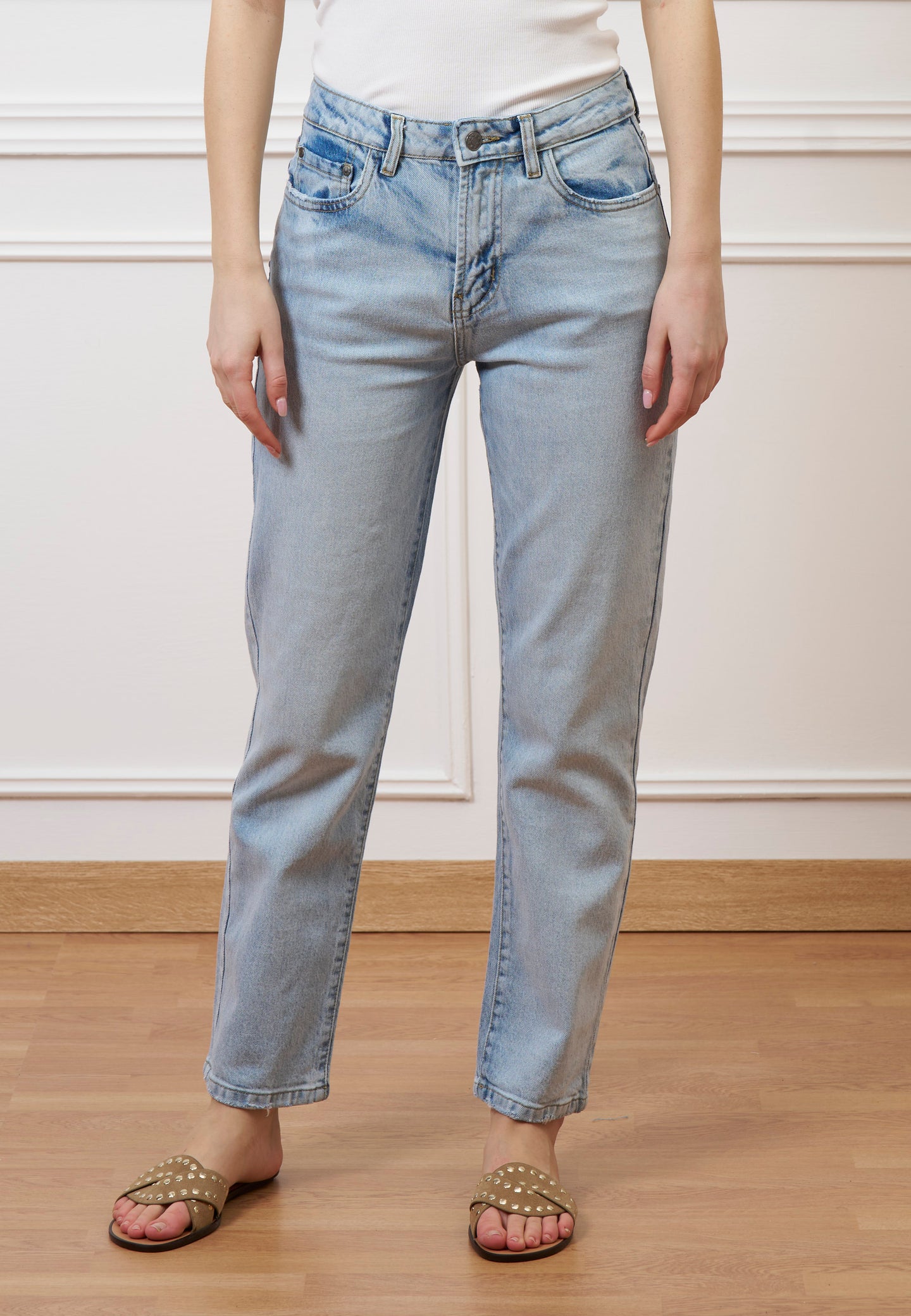 Jeans dritti a vita alta - JEANS CHIARO