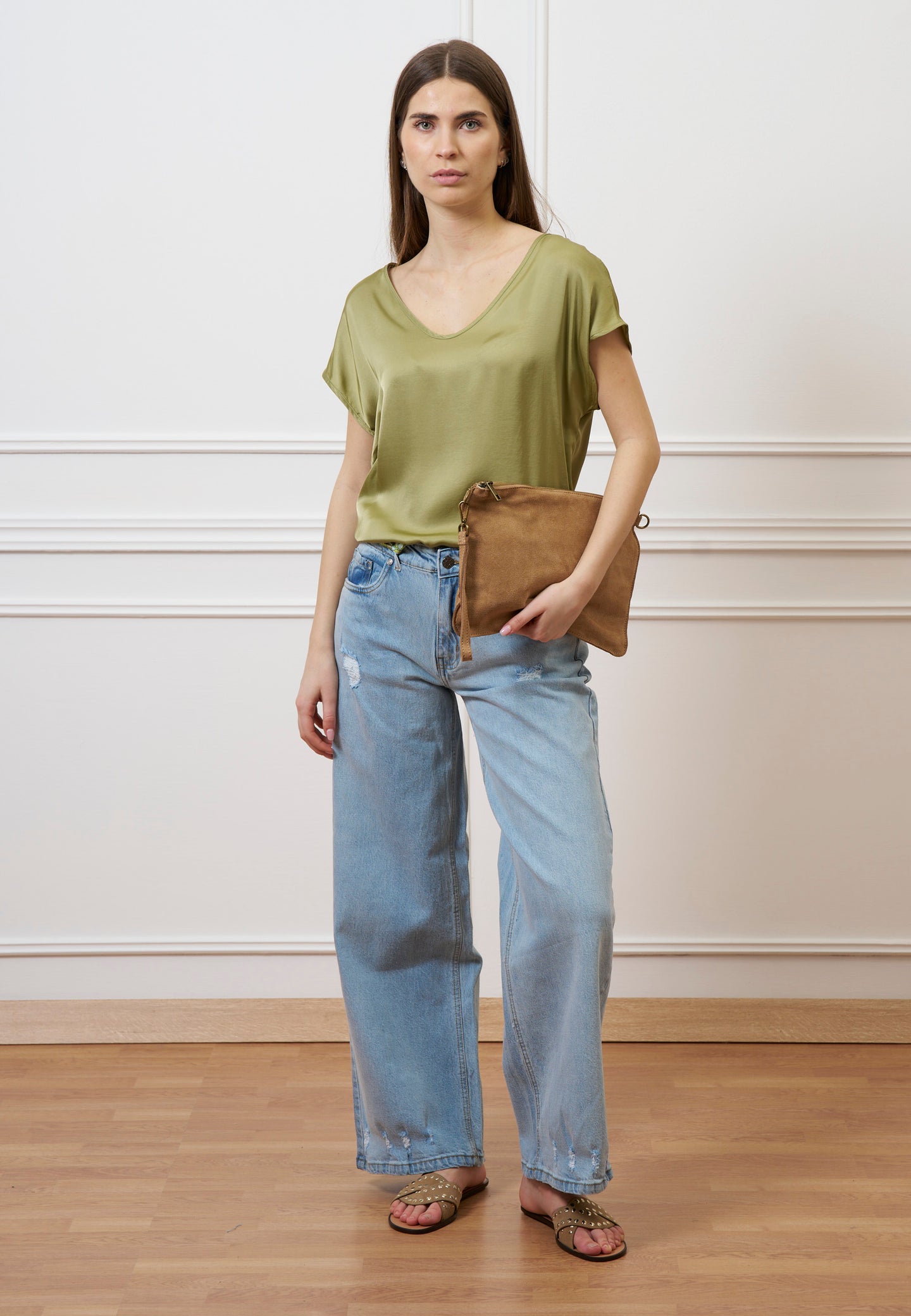 Jeans palazzo a vita alta - JEANS CHIARO