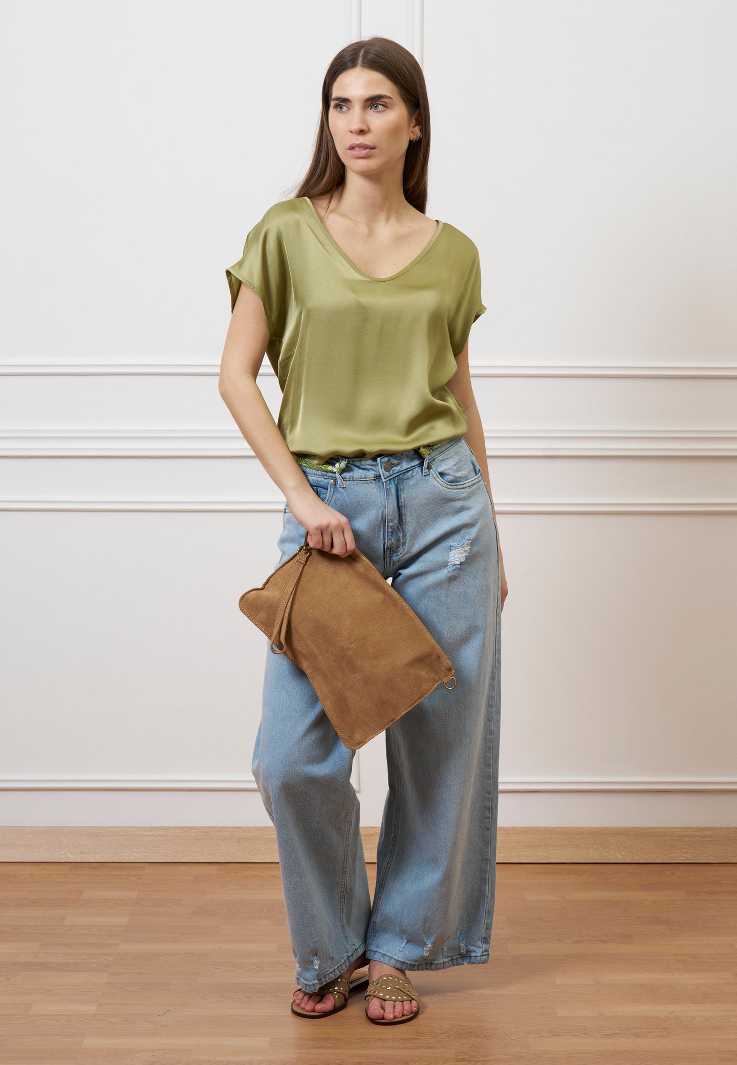 Jeans palazzo a vita alta - JEANS CHIARO