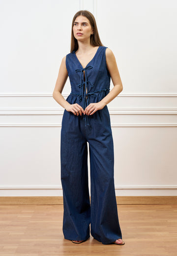 Pantalone palazzo in chambray - BLU