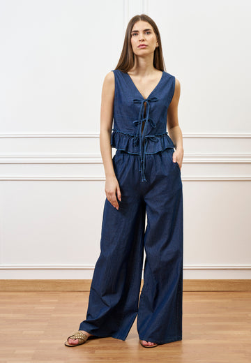 Pantalone palazzo in chambray - BLU