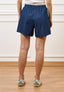 Bermuda con elastico vita in chambray - BLU