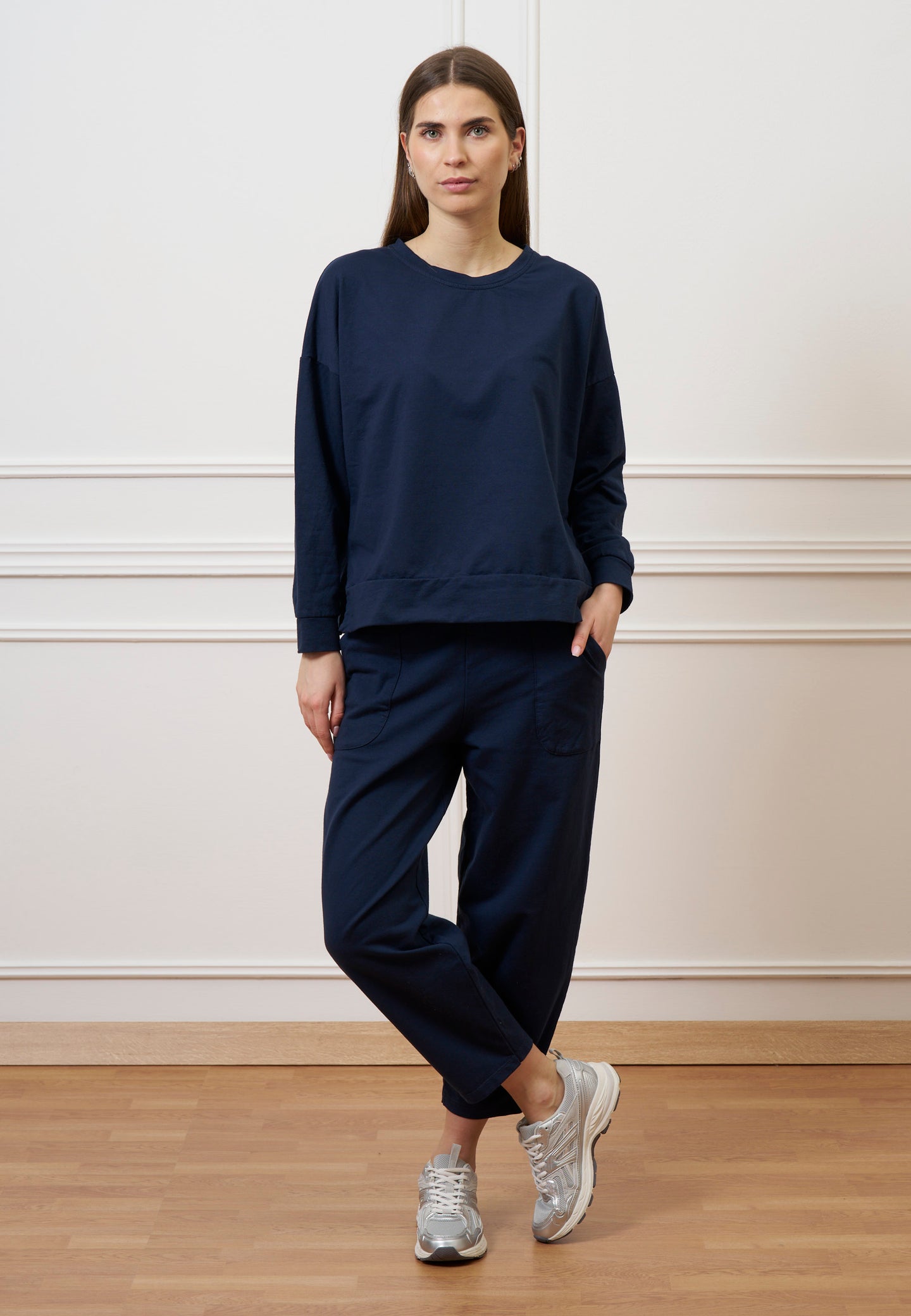 Pantalone mom fit in felpa  - BLU