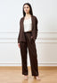 Pantalone dritto pinces in raso - MARRONE