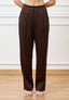 Pantalone dritto pinces in raso - MARRONE