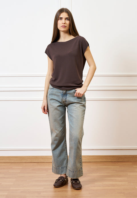 Jeans cropped con cucitura alta fondo - JEANS