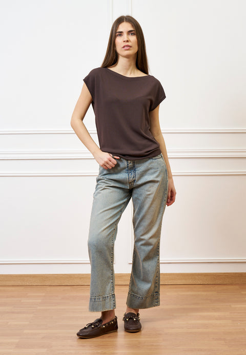 Jeans cropped con cucitura alta fondo - JEANS