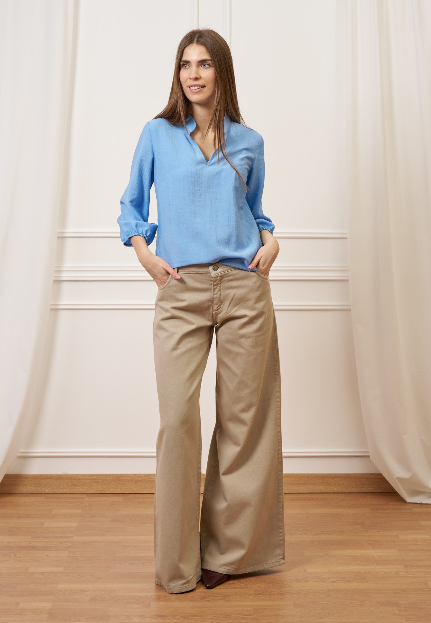 Pantalone ampio in cotone - BEIGE