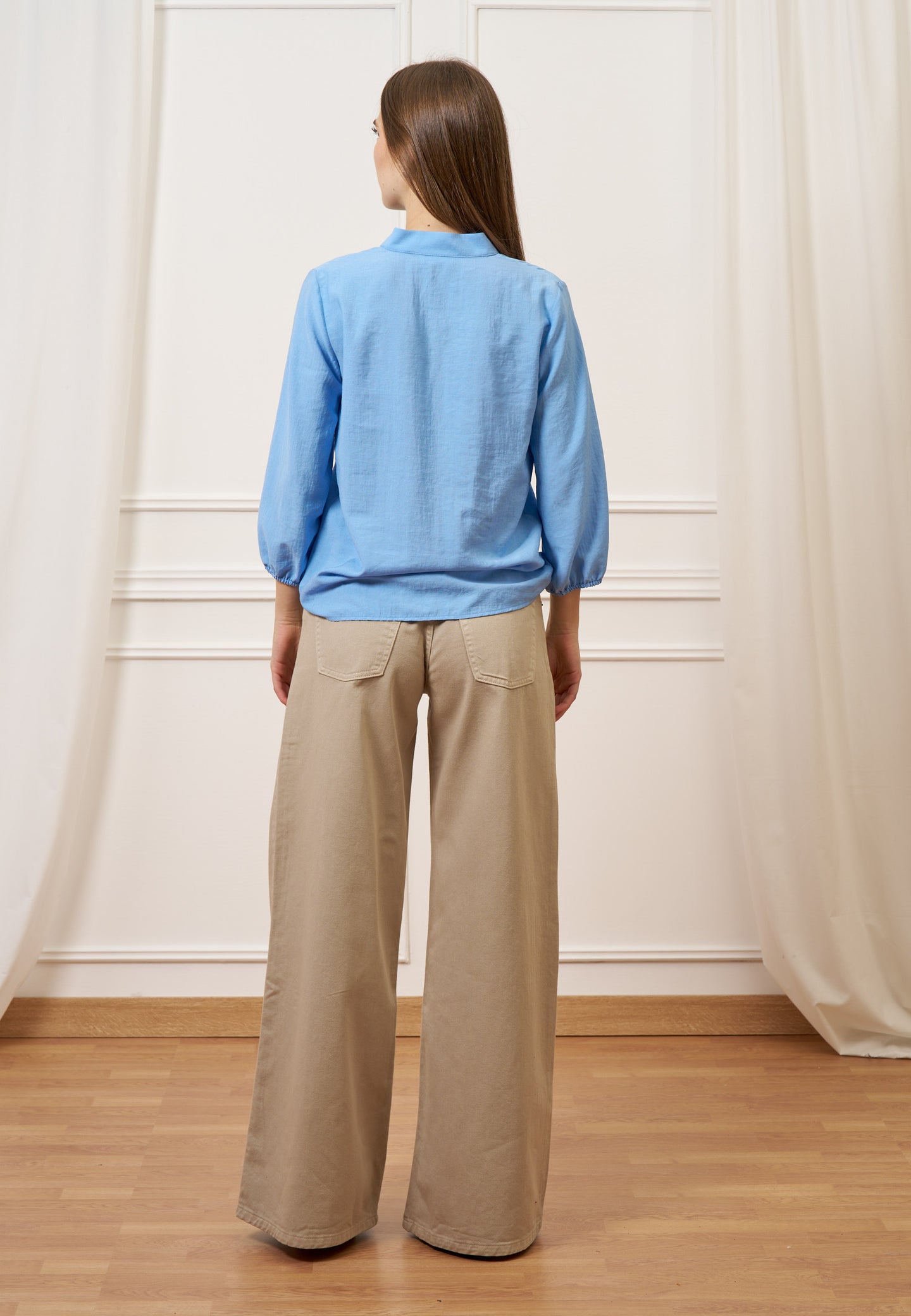 Pantalone ampio in cotone - BEIGE