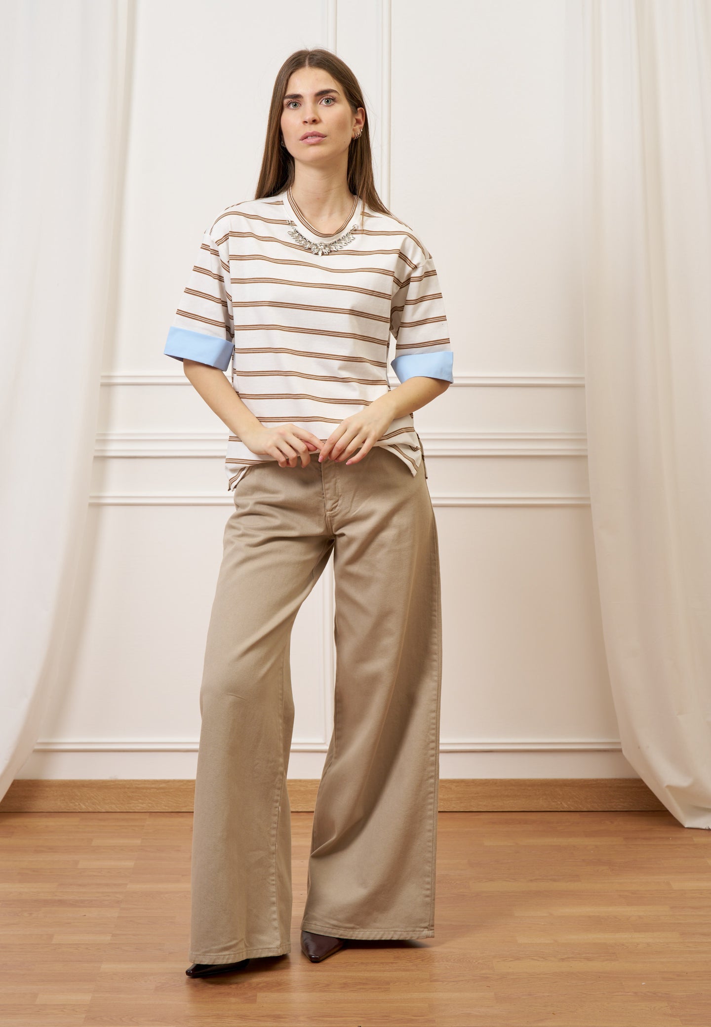 Pantalone ampio in cotone - BEIGE