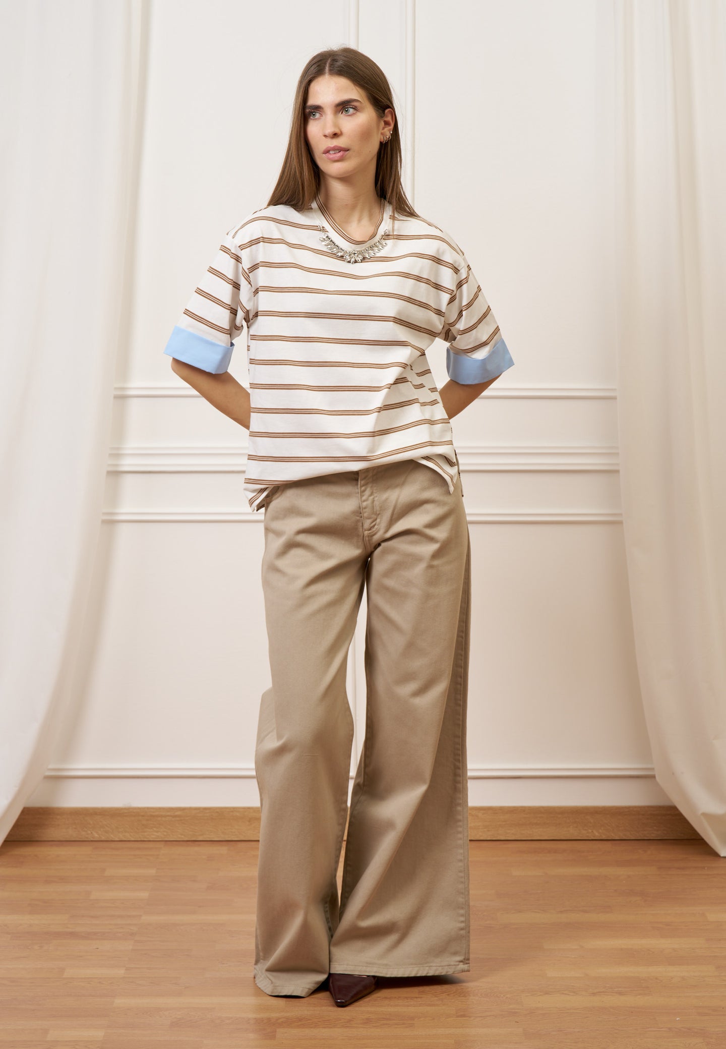 Pantalone ampio in cotone - BEIGE