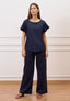 Pantalone con coulisse in misto lino - BLU