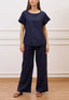 Pantalone con coulisse in misto lino - BLU